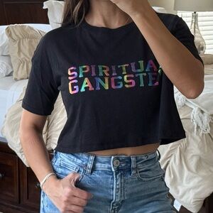 Spiritual Gangster Logo Crop Tee XS Washed Black